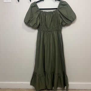Poplin Bell Sleeve Olive Dress Maxi Dress Spring Milk Maid Ruffles Career Work